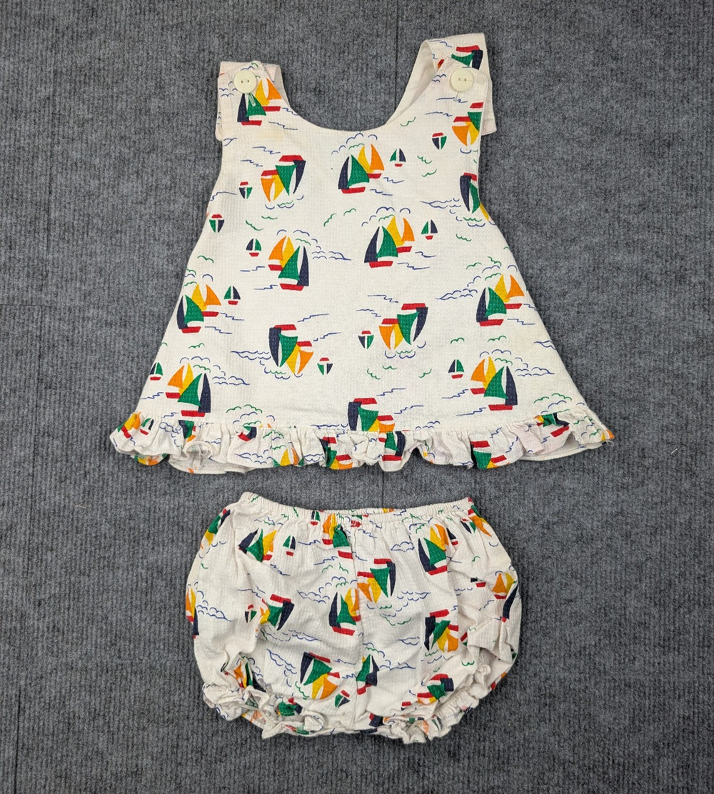 Vintage Samara Set Girls 2T Toddler Sailor Nautical Novelty Retro Bloomer Dress